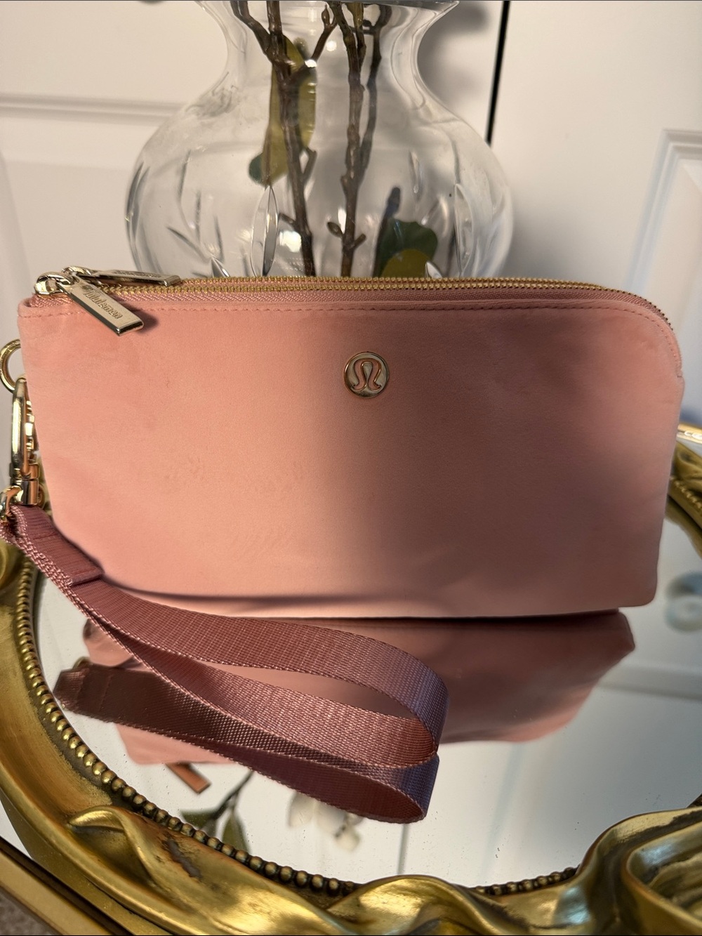 lululemon athletica Dusty Rose velvet Wristlet with Gold Hardware